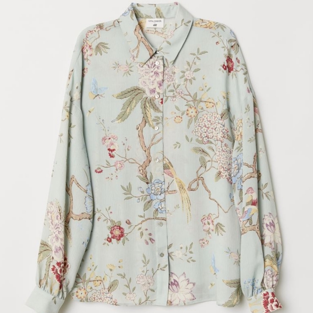 Pale green floral blouse